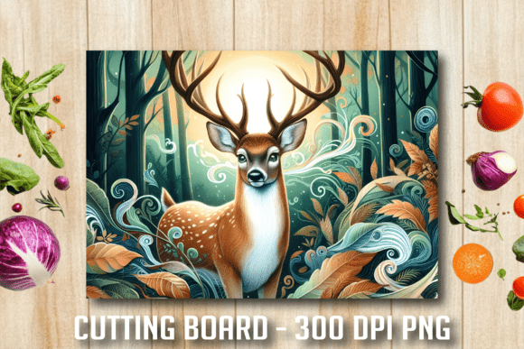 Download Fantasy Forest Deer Wood Cutting Board - Wood cut Collection